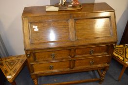 Oak Two Drawer Bureau on Barley Twist Legs