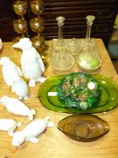 Collection of Cut and Coloured Glass, Tealight Holders and Pot Penguins