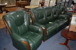 Green Faux Leather Three Piece Suite