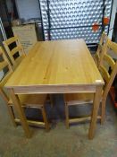 Pine Rectangular Dining Table with Four Ladder Back Chairs