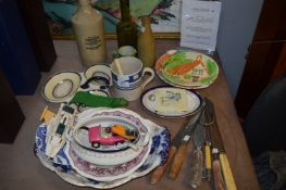 Victorian Pottery, Stoneware Bottles, Jug, Large Mug and Bread Knives