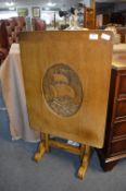 Oak Folding Table with Carved Panel Depicting a Ship