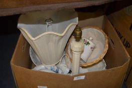 Box Containing Two Table Lamps, Victorian Pottery and a Flower Vase