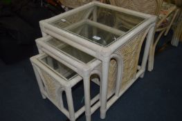 Cane Glass Topped Nest of Three Tables