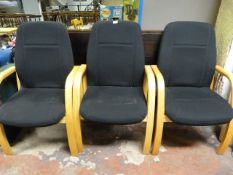 Three Beech Framed Office Chairs with Upholstered Seats and Back