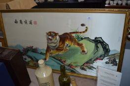 Framed Silk Oriental Picture of a Tiger