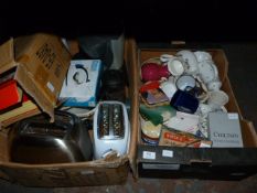 Two Boxes of Assorted Kitchenalia, Decorative China, Electrical Goods, etc.