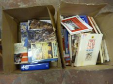 Two Boxes of Assorted Reference Books, Cookery Books, Atlases, etc.
