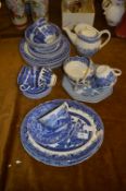 Blue and White Willow Patterned Dinnerware