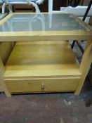 Beech and Plate Glass Occasional Table with Drawer