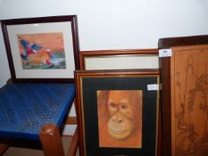 Assorted Framed Prints and a Carved Wood Plaque