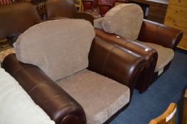 Pair of Leather and Upholstered Sofa Armchairs