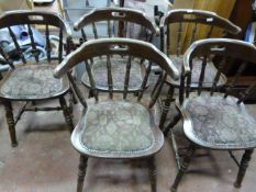 Four Captain Style Spindleback Chairs with Upholstered Seats