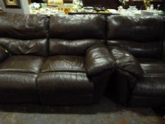 Pair of Brown Leather Reclining Two Seat Settees