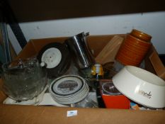 Box Containing Hornsea Pottery, Harrods Dog Bowl, Decorative Plates, Brassware, etc.