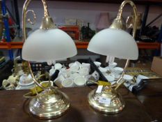Pair of Brass and Frosted Glass Table Lamps