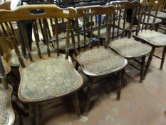 Ten Spindleback Dining Chairs with Upholstered Seats