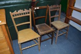 Pair of Edwardian Dining Chairs and One Inlaid Dining Chair
