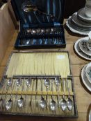 Set of Apostle Coffee Spoons, Sugar Tongs and a Silver Plated Fruit Set