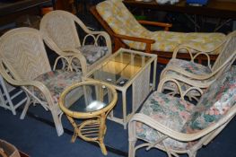 Four Cane Conservatory Armchairs with Coffee Table and a Circular Occasional Table