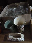 Box of Assorted Glassware and Three Vases