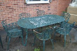 Cast Metal Garden Table and Six Chairs