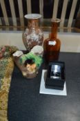 Hornsea Pottery Vase, Glass Paperweight, Decorative Vase and a Bottle