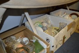 Three Boxes Containing Glassware, Dinnerware, Large Jug, etc.