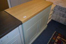 *Light Green with Light Oak Top Double Door Single Drawer Sideboard -