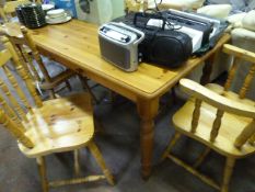 Pine Rectangular Table with Drawer Complete with Six Pine Chairs