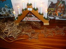 Illuminated Table Center Display and Two Lengths of Gold Christmas Lights