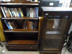 Dark Oak Hi-Fi Unit with Leaded Glass Door and a Mahogany Open Fronted Chest of Drawers with Books
