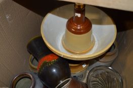 Box Containing Stoneware Jars, Glass Vase, etc.