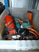 Box Containing Four Assorted Power Tools Including Routers, Planers, Drills, etc.