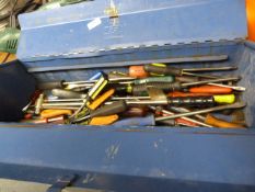 Blue Metal Toolbox Containing Assorted Screwdrivers