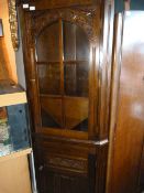 Oak Glazed Corner Cupboard with Linen Fold Panels