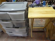 Set of Plastic Storage Drawers and a Beech Folding Table