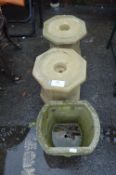 Two Limestone Garden Plant Pedestals and a Plant Pot