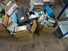 *Two Mixed Boxes Containing Various Electrical and Audio Equipment Including Wall Clocks, Personal