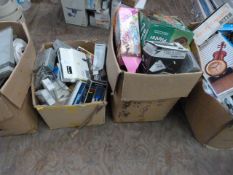 *Two Mixed Boxes Containing Assorted Electrical Items, Radios, Boot Planters, etc.