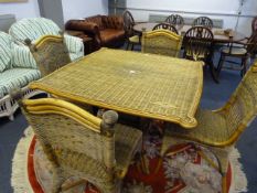 Cane Dining Table with Four Matching Chairs