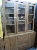 *Dark Oak Glazed Wall Unit on Sideboard Base