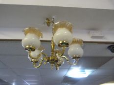 Brass Five Branch Ceiling Light