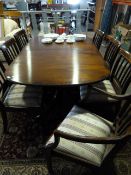 Mahogany Extending Dining Table with Six Chairs and Two Carvers