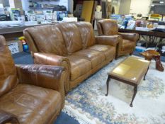 Brown Leather Three Piece Suite