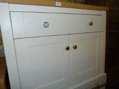 *White Single Door, Two Drawer Sideboard with Light Oak Top