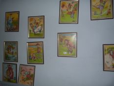 Set of Twelve Framed Coloured Prints of Golfing Scenes