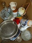 Box Containing Plated Ware, Jugs, Vases, Glassware, etc.