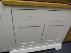 *White Single Drawer, Two Door Sideboard with Light Oak Top