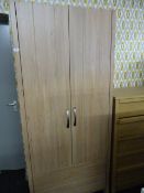 *Light Oak Double Wardrobe with Two Drawers